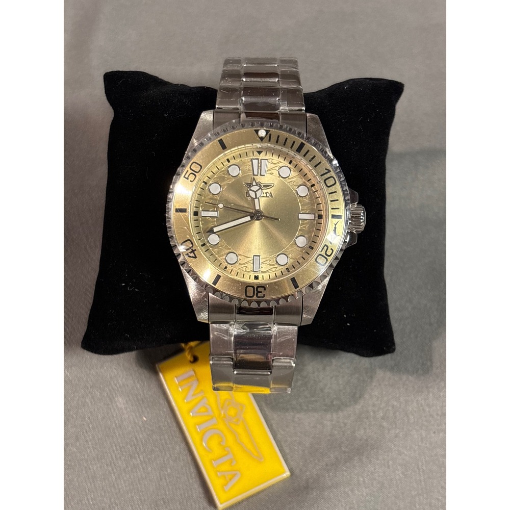 Invicta Pro Diver Mens Watch Gold Dial Stainless Steel Bracelet New 30022